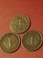 Lot 3monede Germania, 1 pfennig 1924 A + D + F [poze]. Discount conform descriere [10 - 20 %. Vezi descrierea.].