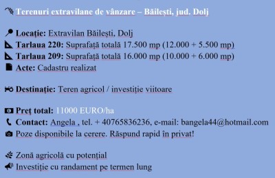 Terenuri extravilane Băilești &amp;ndash; 33500 mp Acte la zi Preț avantajos foto