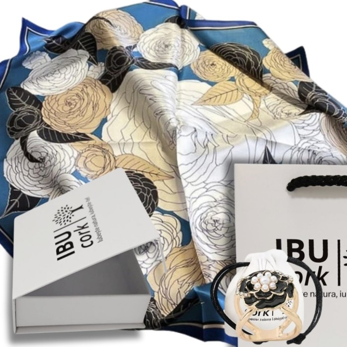Set cadou esarfa satin si inel floral asortat IBU Cork