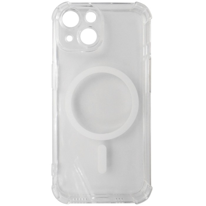 Husă spate silicon transparent cu alb, magnet, colțuri &icirc;ntărite, pentru Apple iPhone 15