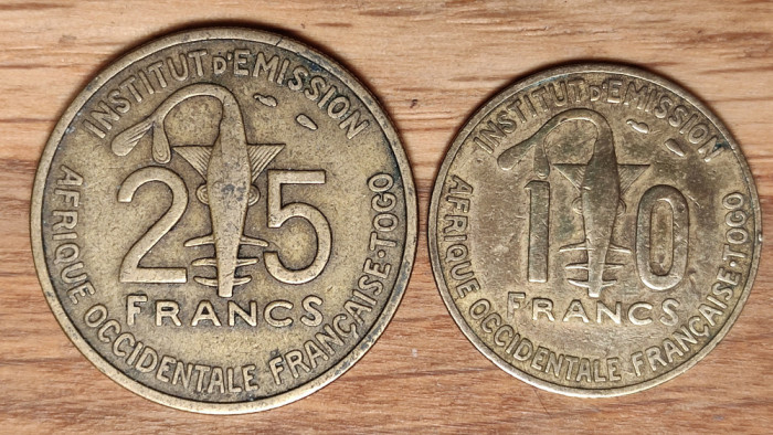 Africa de Vest Occidentala Franceza - Togo - set de colectie 10 + 25 francs 1957