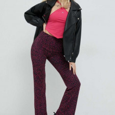 Tommy Jeans pantaloni femei, culoarea roz, mulata, high waist