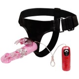 Strap-on cu vibrator Rabbit 18cm, Baile