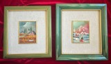 Set 2 Tablouri 1985 Arta Naiva Picturi miniaturale &icirc;nrămate rame lemn 28x31cm