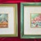 Set 2 Tablouri 1985 Arta Naiva Picturi miniaturale &icirc;nrămate rame lemn 28x31cm