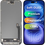 Cumpara ieftin Display cu Touchscreen MP compatibil cu Apple iPhone 16, cu Rama, Versiune Premium Soft OLED FHD 120Hz Diagnostic, Negru