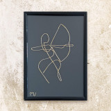 Tablou zodia Sagetator, sculptura din fir continuu de sarma placata cu aur, 14&times;19 cm