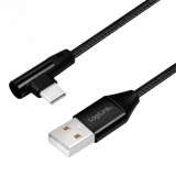 Cablu pt. smartphone, USB 2.0 (T) la USB 2.0 Type-C (T) la 90 grade, 1m, premium, cablu cu impletire din bumbac, negru, Logilink