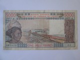 Rara! Coasta de Fildes 5000 Francs 1977 in stare buna