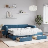Cumpara ieftin Pat de zi cu extensie și sertare, albastru, 90x200 cm, catifea
