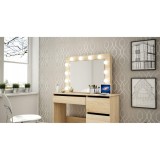 Masa de toaleta/machiaj + Scaun stil scandinav, Artool, stejar, cu oglinda si LED-uri, 94x43x141 cm GartenVIP DiyLine