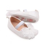 Pantofiori albi cu fundita dantelata (Marime Disponibila: 6-9 luni (Marimea 19, Superbaby