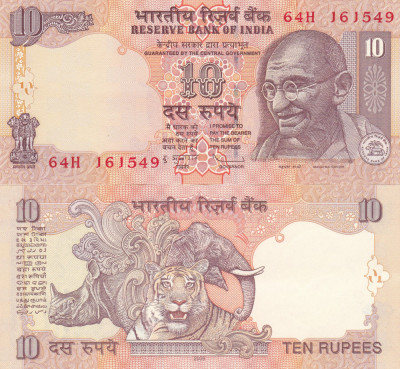 Bancnota India 10 Rupees 2009 UNC foto