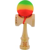 Kendama X Originala, Profesionala, Cyrax, Big Cups V2, Rubber Grip cu Cupe Mari, Rulment Metalic cu Ata 55 cm, Verde/Galben/Rosu