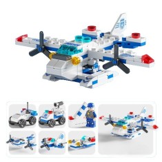 Set de Constructie Avion de Politie 6in1, Flippy, 24x17cm, Multiple Variante de Asamblare, 137 de Piese, Multicolor foto