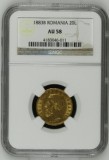Moneda AUR 20 lei 1883, Carol I, AU58, certificata si gradata de NGC