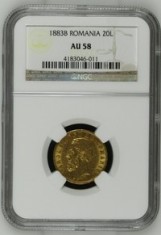 Moneda AUR 20 lei 1883, Carol I, AU58, certificata si gradata de NGC