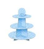 Suport cupcake pentru prajituri, 3 niveluri, Rotund, din carton, albastru