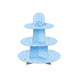 Suport cupcake pentru prajituri, 3 niveluri, Rotund, din carton, albastru