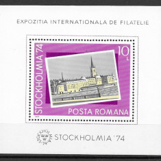 Romania 1974 - Expozitia de Filatelie Stockholmiia, colita dantelata, MNH, LP860