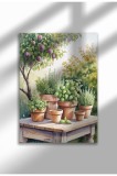 Poster p&acirc;nză pentru fereastră fără ramă - Imprimeu digital &icirc;n stil acuarelă - grădină rustică cu ghivece de lut | A3 (29.7 x 42 cm)