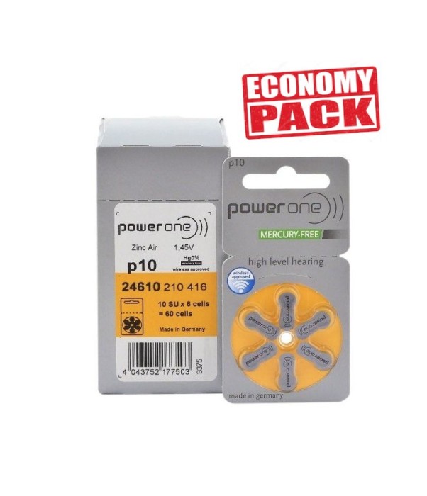 Baterii PowerOne 10 pentru aparate auditive Economy Pack 60 baterii Baterii PowerOne 10 pentru aparate auditive Economy Pack 60 baterii