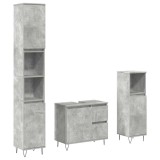 Cumpara ieftin Set mobilier de baie, 3 piese, gri beton, lemn compozit