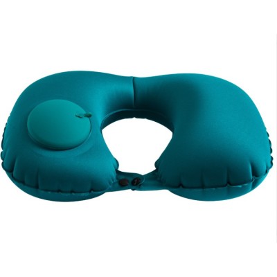 Perna pentru gat Flippy, portabila, umflare prin apasare, usor de depozitat, imbracata in material catifelat, in forma de U, 40 x 28 cm, verde foto