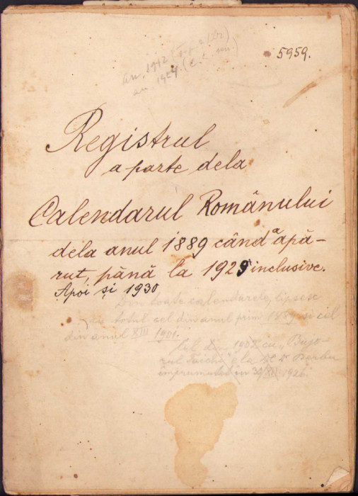 HST 309SP Registrul aparte dela Calendarul Rom&acirc;nului 1889-1929 Caransebeș