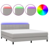 Cumpara ieftin Pat cu arcuri, saltea si LED, gri deschis, 180x200 cm, textil