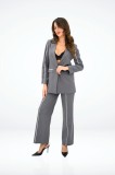Costum Elegant, 2 piese Gri, cu dungi fine albe