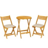 Outsunny Set mobilier balcon 3 piese lemn FSC pliabil set mobilier grădină cu masă rotundă 2 scaune perne șezut respirabile șezut lamelar | Aosom Roma