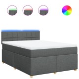 Cumpara ieftin Pat continental cu saltea, gri inchis, 160x200 cm, tesatura