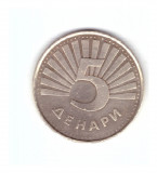 Moneda Macedonia de Nord, 5 denari 2008, stare foarte buna, curata, Europa, Cupru-Nichel