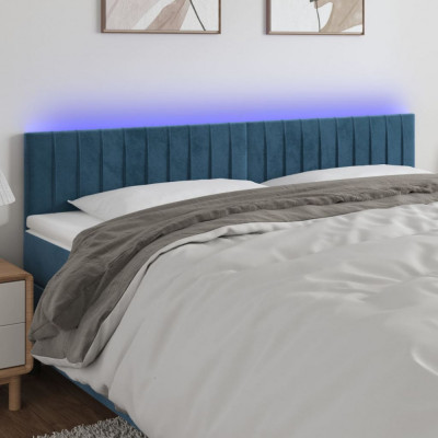 vidaXL Tăblie de pat cu LED, albastru &amp;icirc;nchis, 180x5x78/88 cm, catifea foto