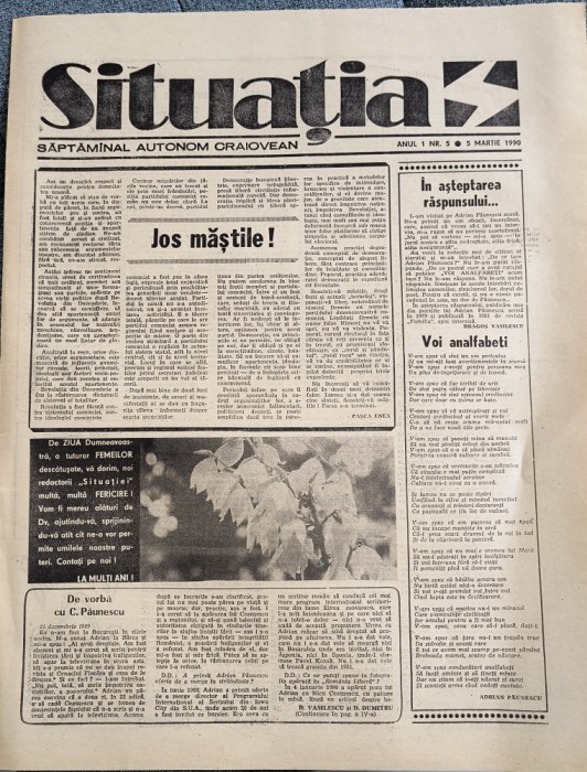 RAR = ZIAR VECHI - SITUATIA , SAPTAMANAL CRAIOVEAN , ANUL 1 , NUMARUL 5 - 5 MARTIE 1990
