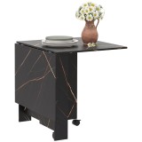 HOMCOM Masă pliabilă de bucătărie masă de dining pliabilă cu 2 aripi 2 roti cu fr&acirc;ne 120 x 80 x 73 cm negru marmorat imitație | Aosom Romania