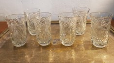 6 PAHARE PENTRU APA DIN CRISTAL TAIAT MANUAL-BOEMIA -CEHOSLOVACIA ANII 70