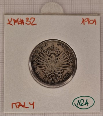 Italy Italia, 1 Lira 1901, KM#32, Argint, Vittorio Emanuele III foto