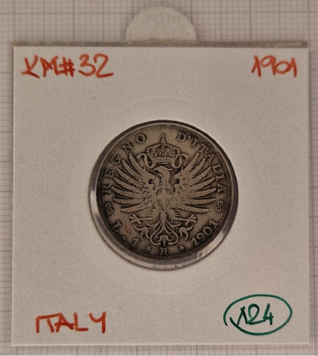 Italy Italia, 1 Lira 1901, KM#32, Argint, Vittorio Emanuele III