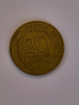 Moneda 20 CENTIMES - 20 CENTIMI - 1967 - Franta - KM 930 (95) foto