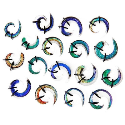 Expander &amp;ndash; spirală din sticlă multicoloră, cu benzi de cauciuc - Lățime: 8,5 mm, Culoare Piercing: Portocaliu &amp;ndash; Galben - Turcoaz foto