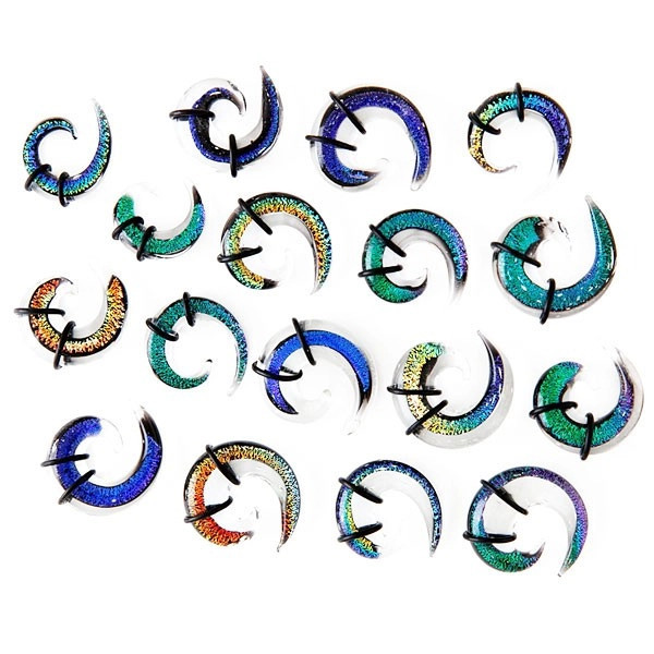 Expander &ndash; spirală din sticlă multicoloră, cu benzi de cauciuc - Lățime: 6 mm , Culoare Piercing: Verde