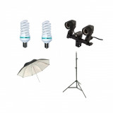 Kit lumina continua foto-video 2 becuri si umbrela de reflexie 84cm