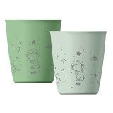 Set 2 pahare nip&reg; Green pentru copii cu motive gravate laser, din materiale naturale regenerabile, fara BPA, fara melamina, lavabile in masina de spal