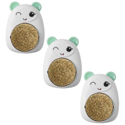 Set 3 Jucarii pentru Pisicute, Model Ursulet, Minge Rotativa 360&amp;deg; din Iarba Catnip, 6 cm, Verde foto