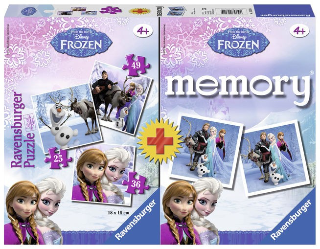 PUZZLE + JOC MEMORY FROZEN 3 BUC IN CUTIE 25/36/49 PIESE