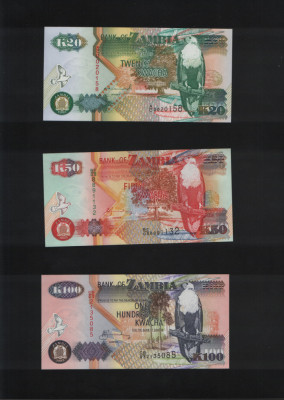 Set Zambia 20 + 50 + 100 kwacha unc foto