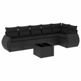 Cumpara ieftin Set canapele de gradina cu perne, 7 piese, negru, poliratan
