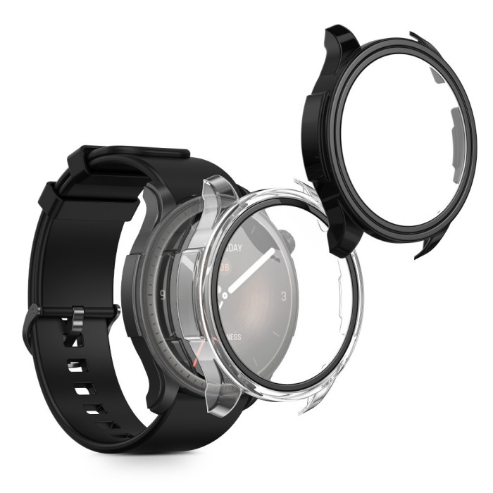 Set 2 Huse Kwmobile cu sticla securizata pentru Amazfit Balance, Transparent/Negru, Plastic, KWM0000254M002C